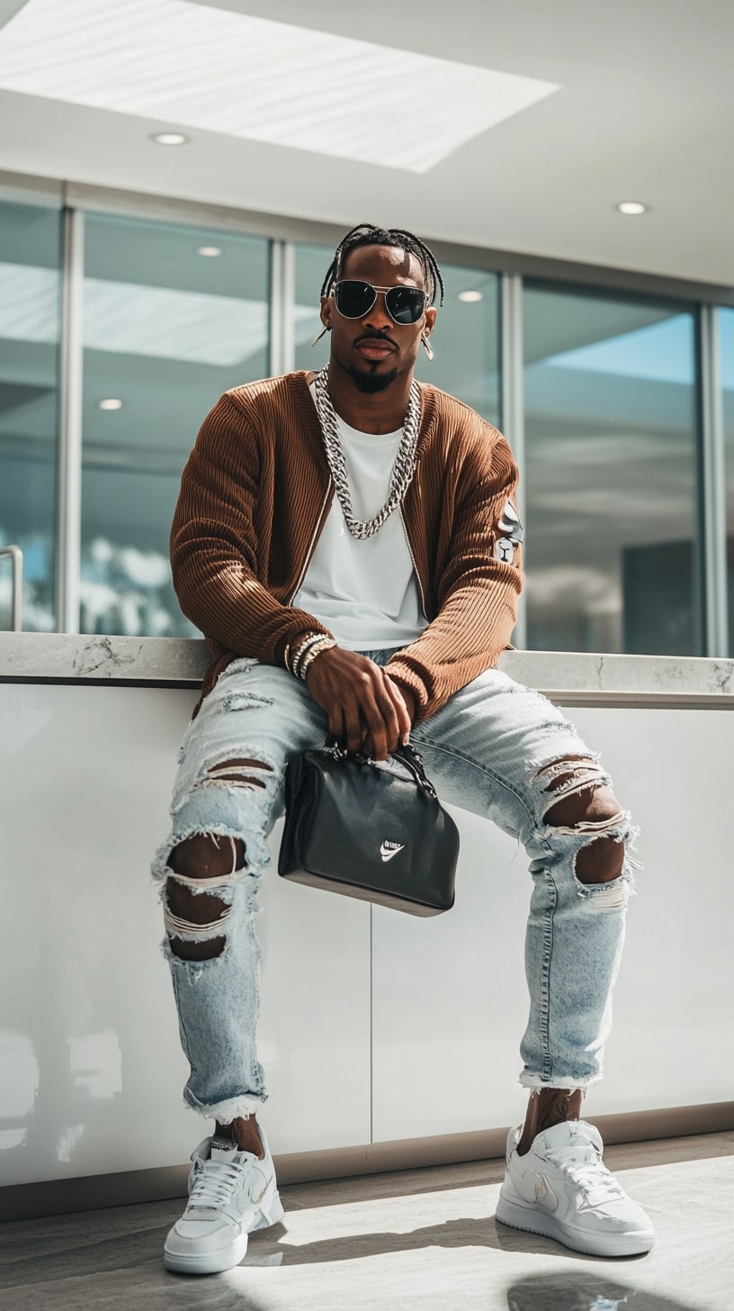 White Sneakers and Distressed Jeans Drip