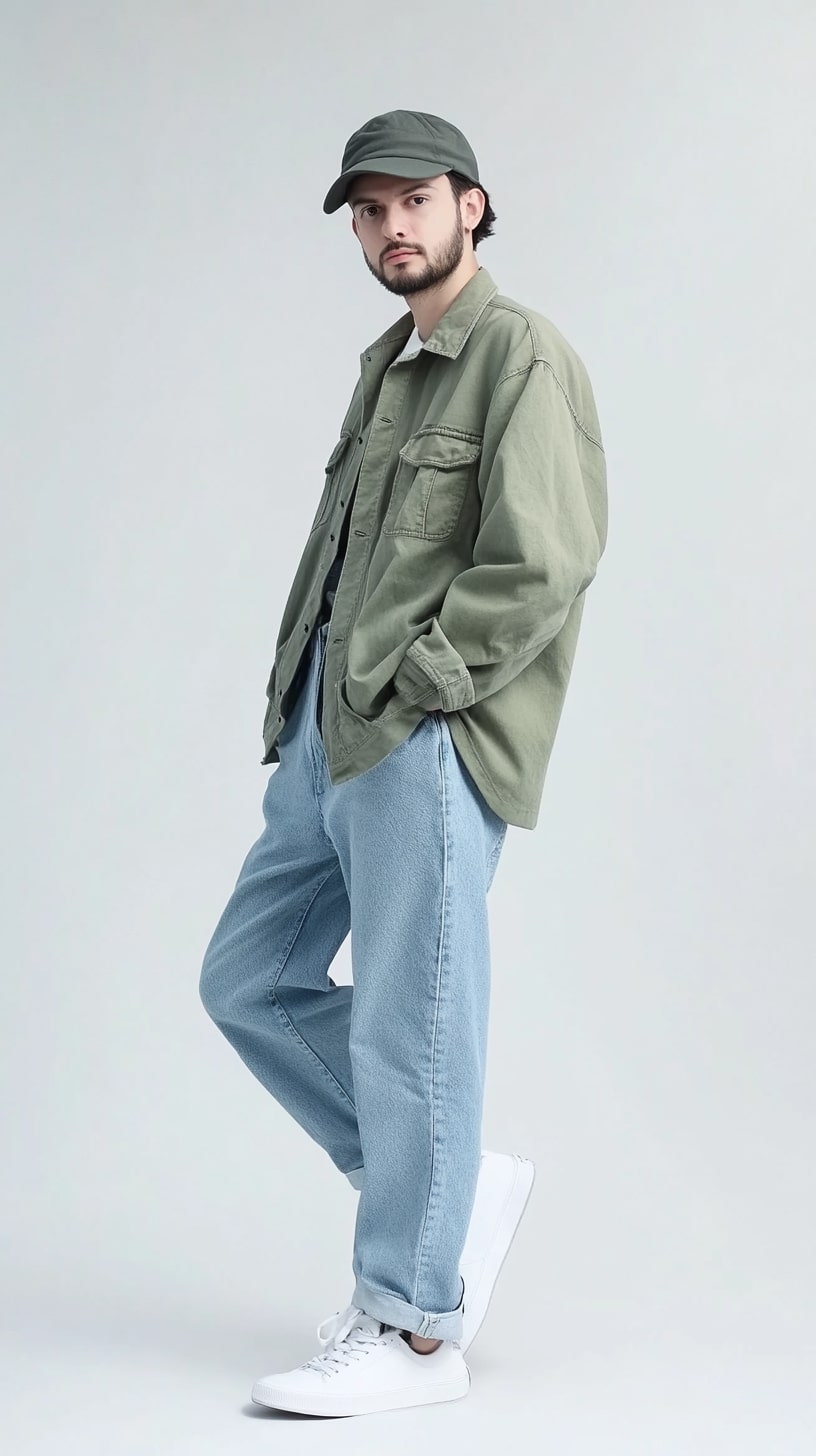 Clean Utility Style in Sage and Denim