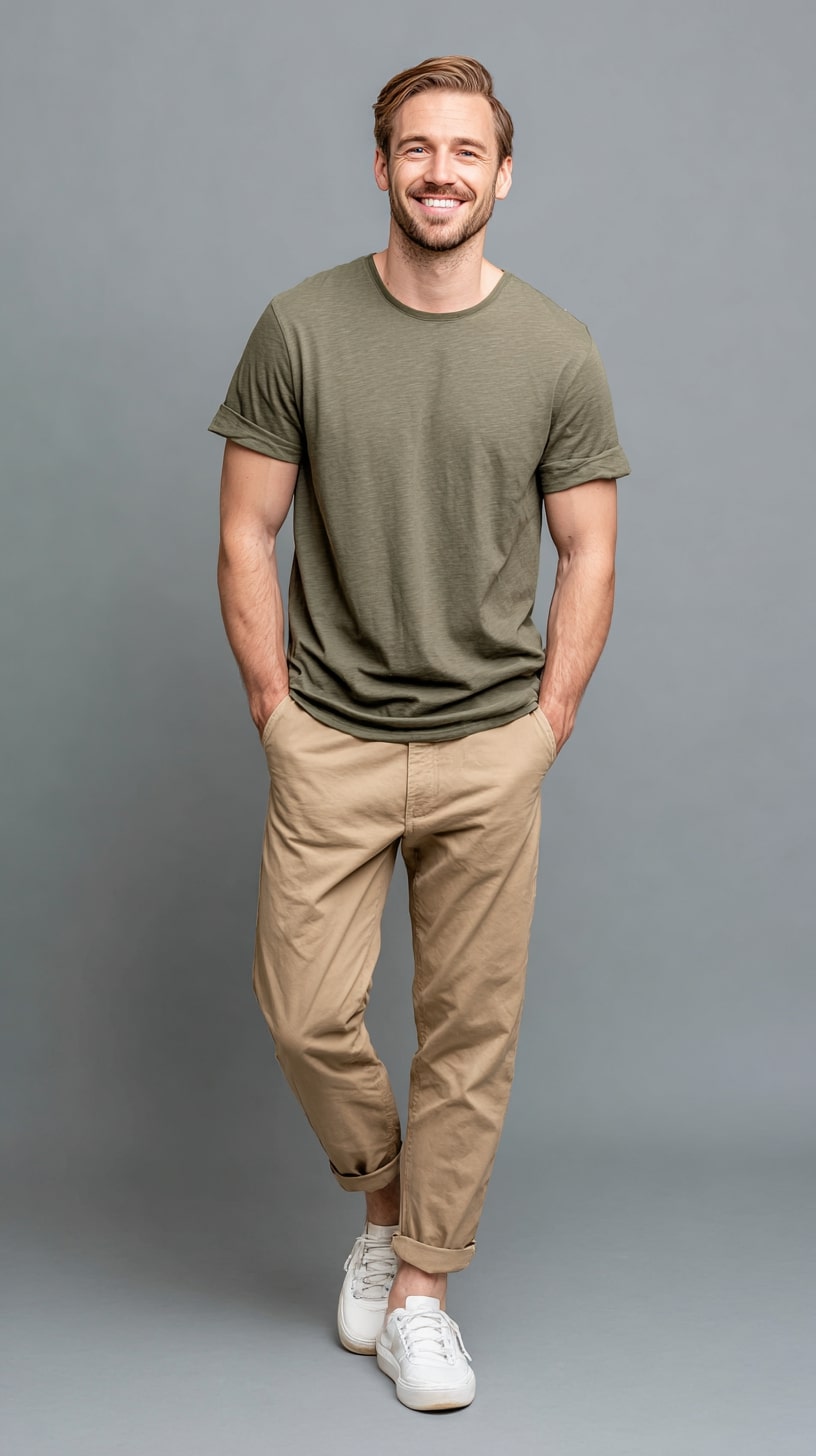 Olive Tee + Khaki Chinos