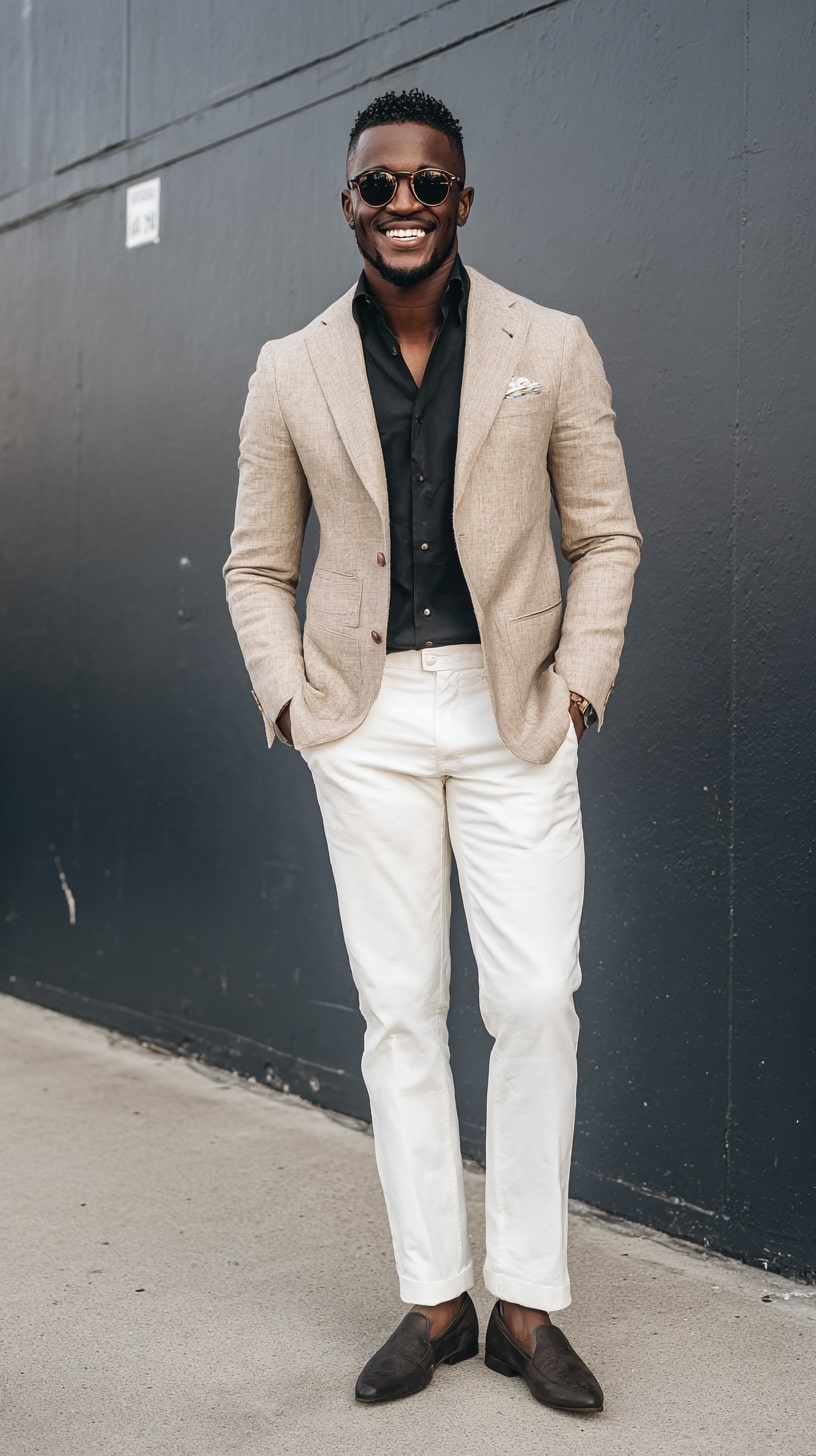 Black Shirt + White Chinos