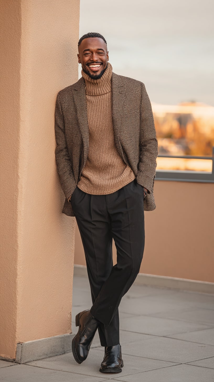 Turtleneck Sweater + Pleated Trousers