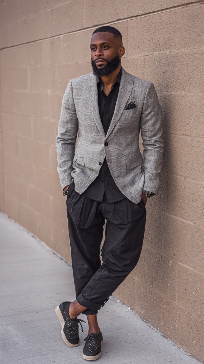 Plaid Blazer + Drop-Crotch Trousers