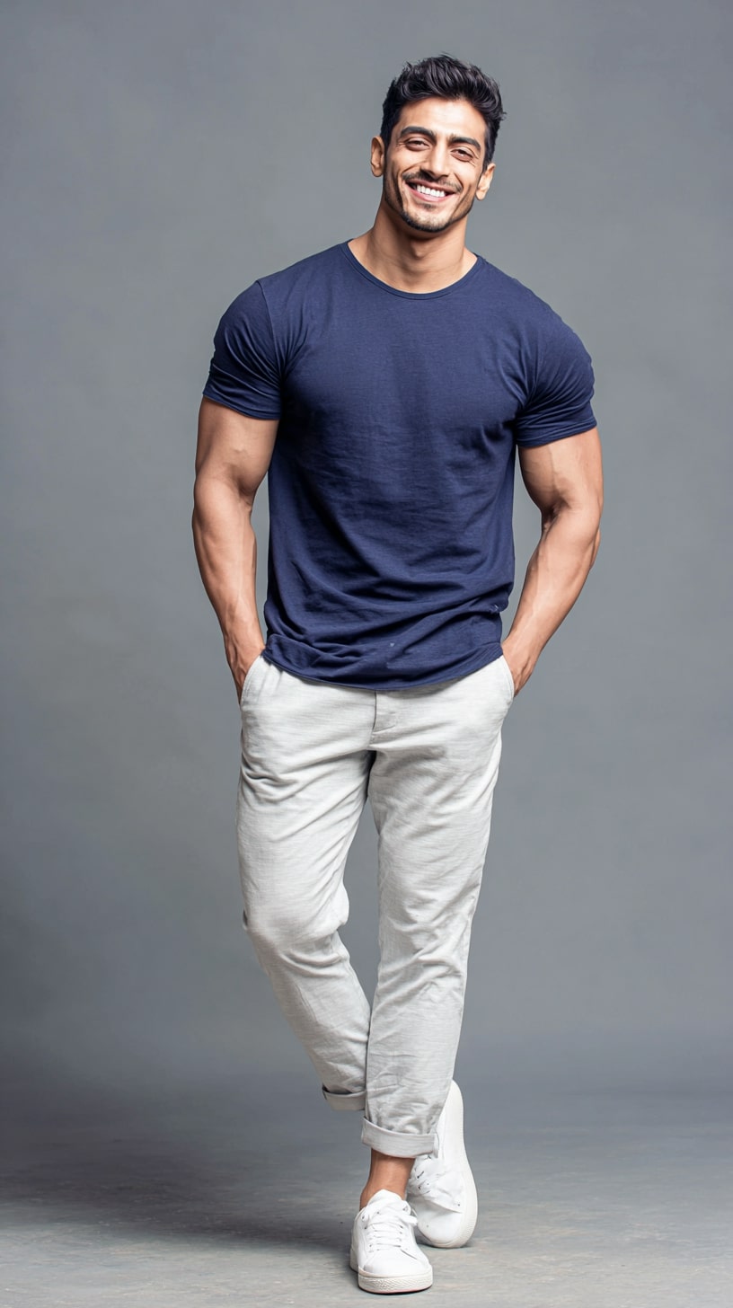 Navy Tee + Light Chinos