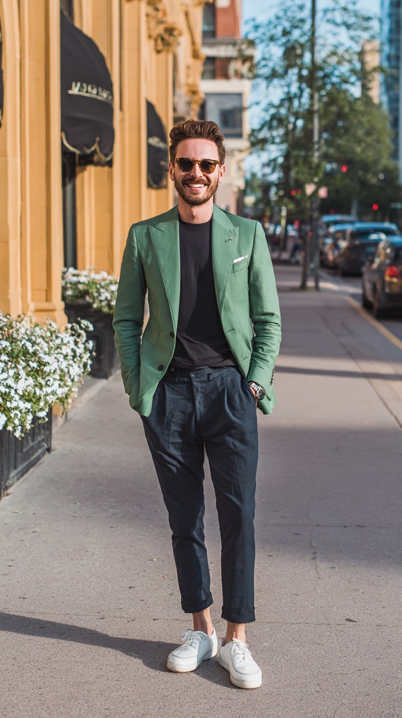 Green Blazer + Black T-Shirt