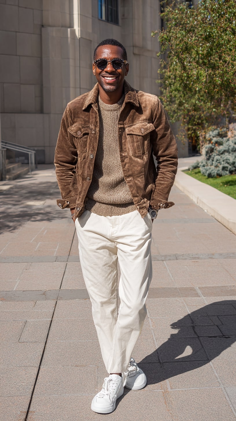 Corduroy Jacket + Off-White Trousers