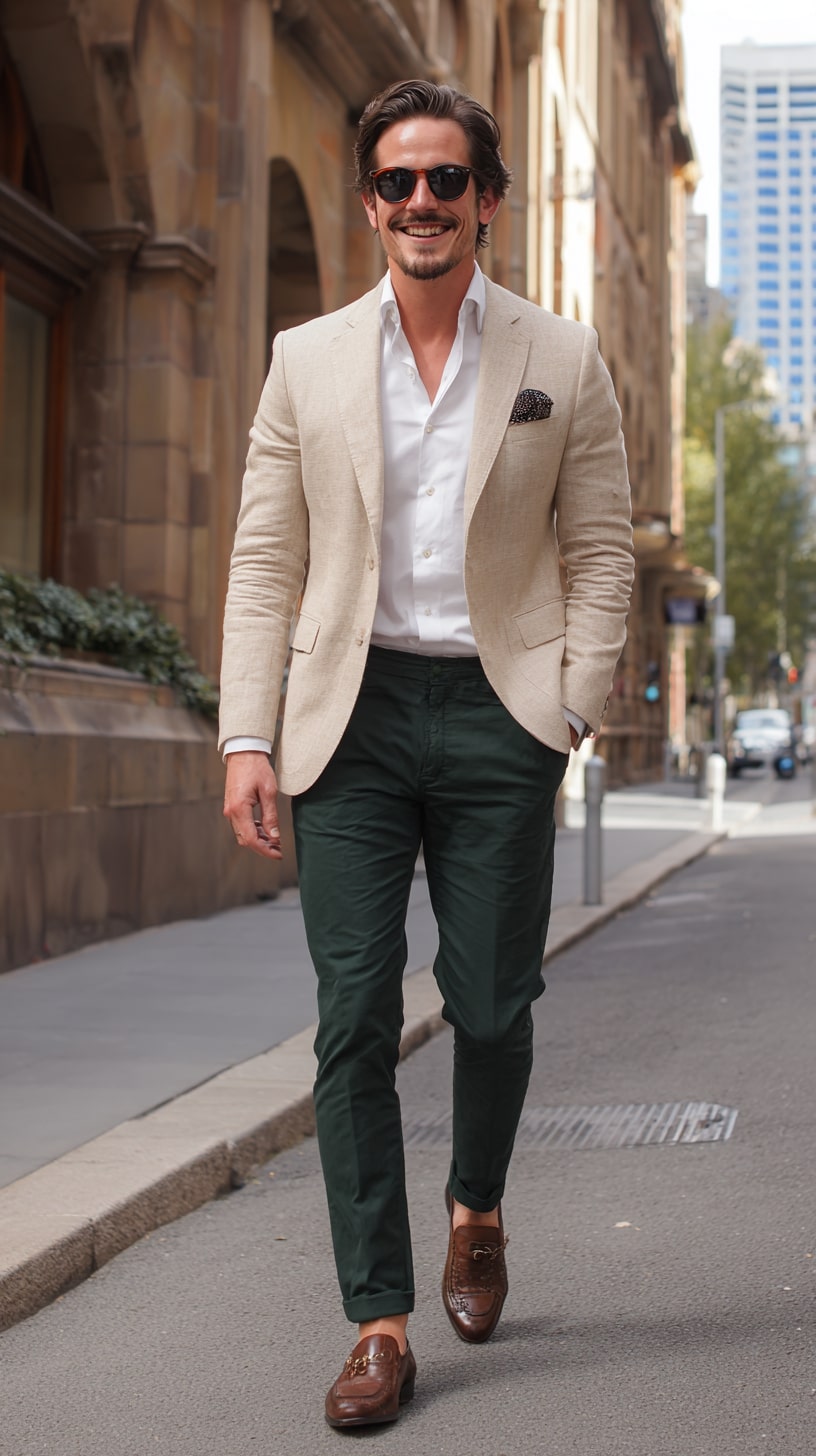 Beige Blazer + Forest Chinos