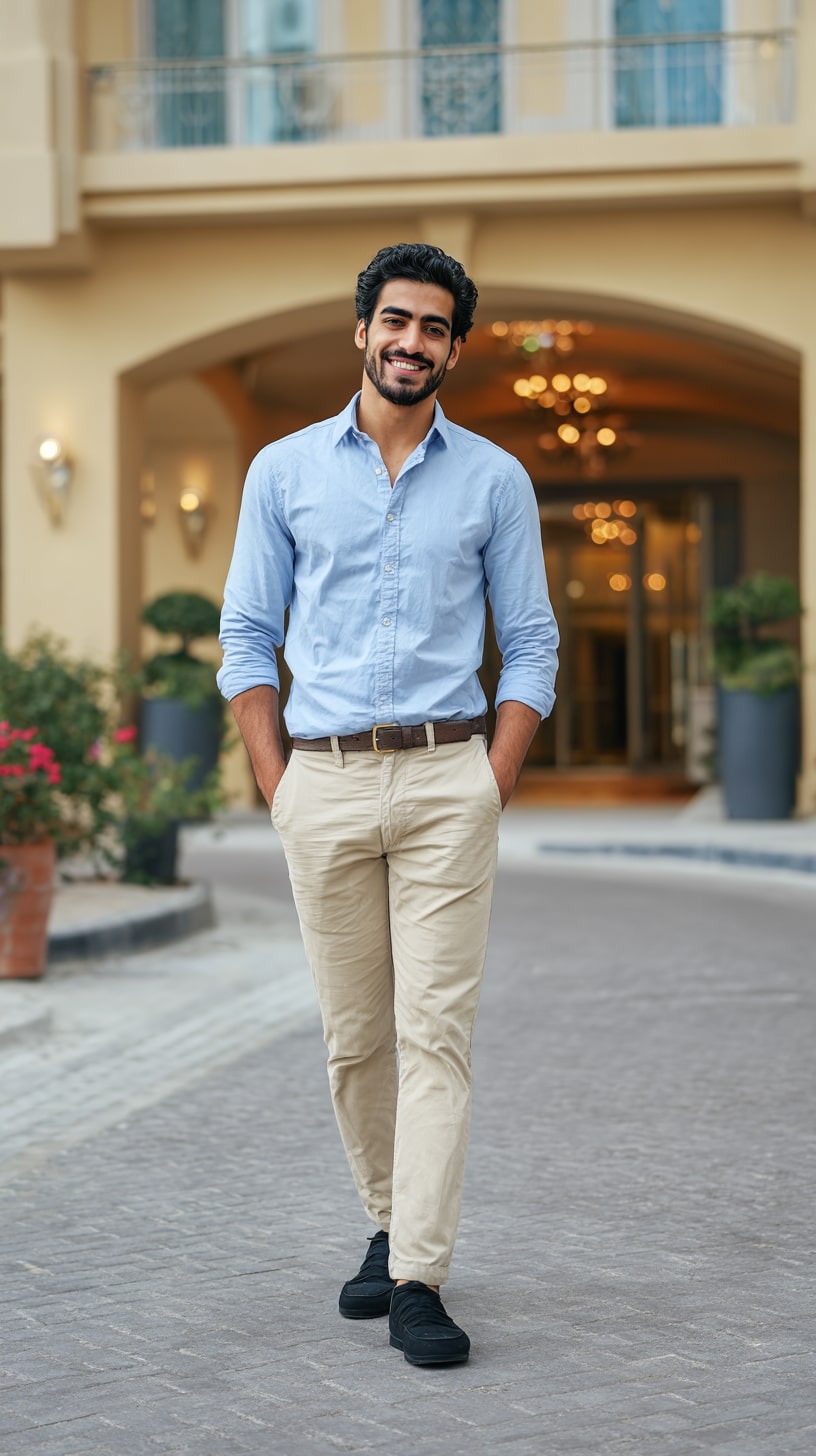 Light Blue Oxford Shirt + Beige Chinos