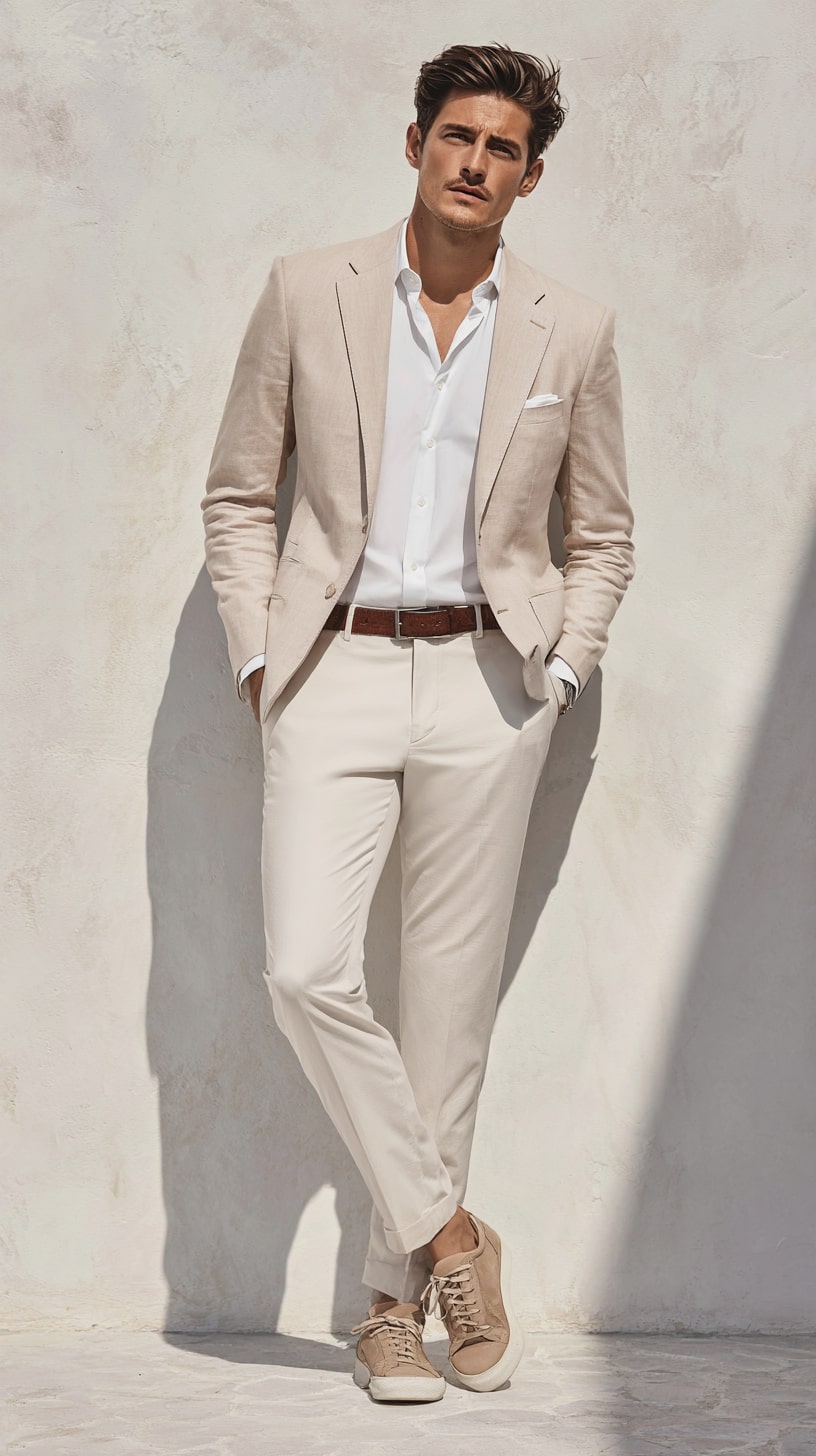 Beige Suit Jacket + Slim Trousers