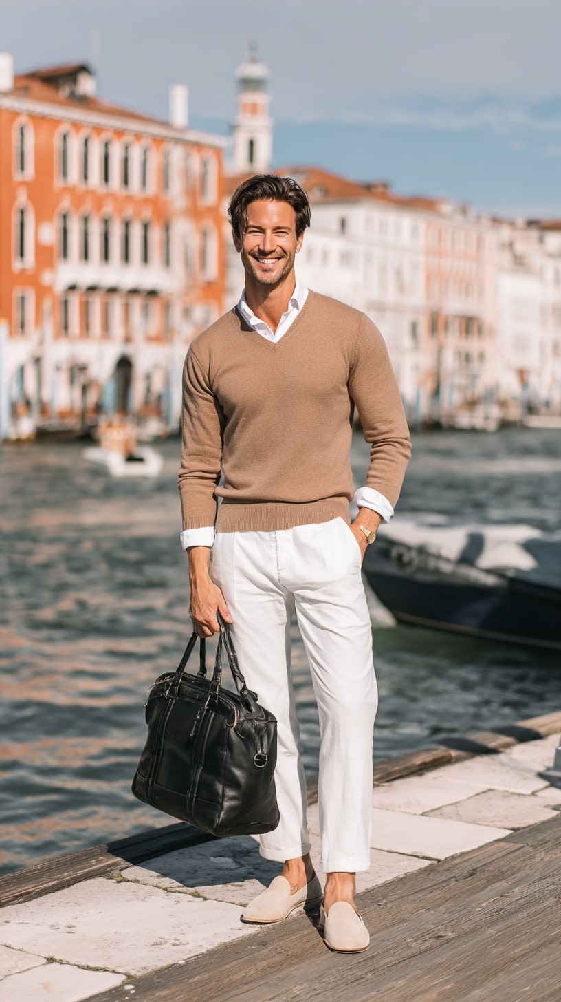 Lightweight Sweater + White Trousers