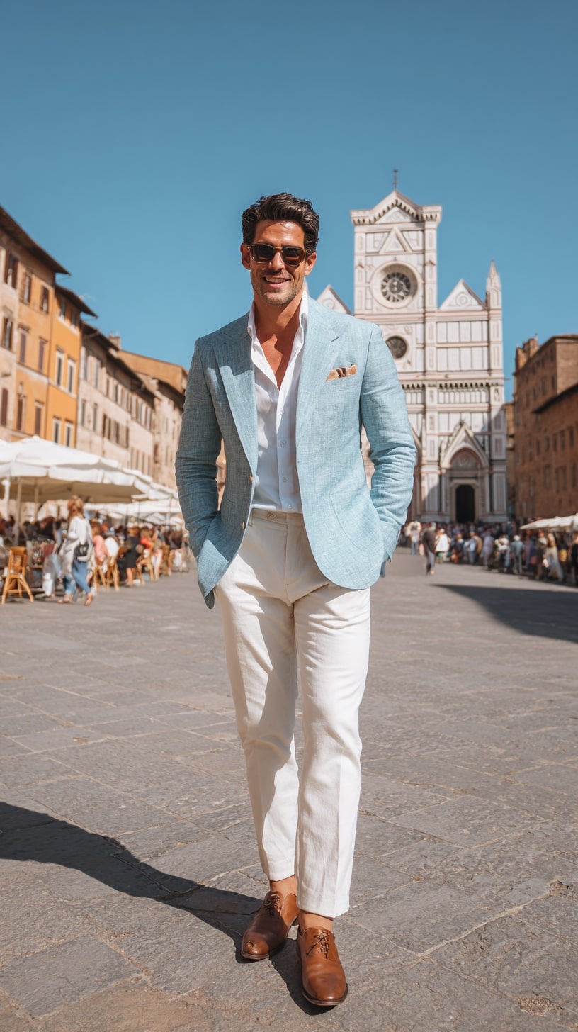 Linen Blazer + White Trousers