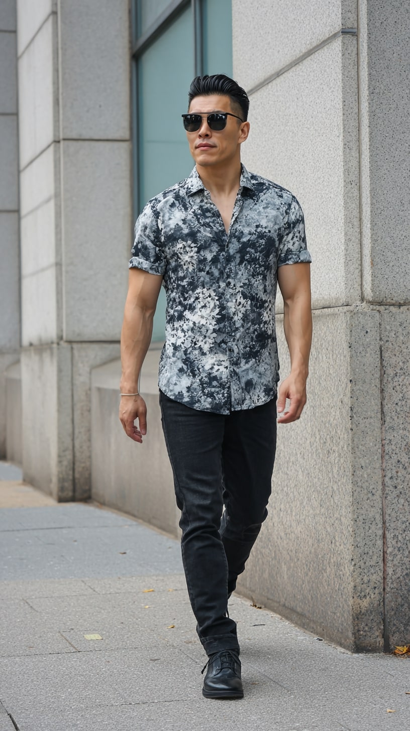Monochrome Print Camp Shirt