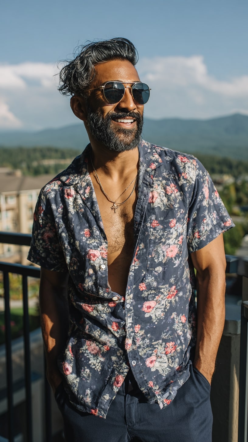 Navy Floral Camp Shirt