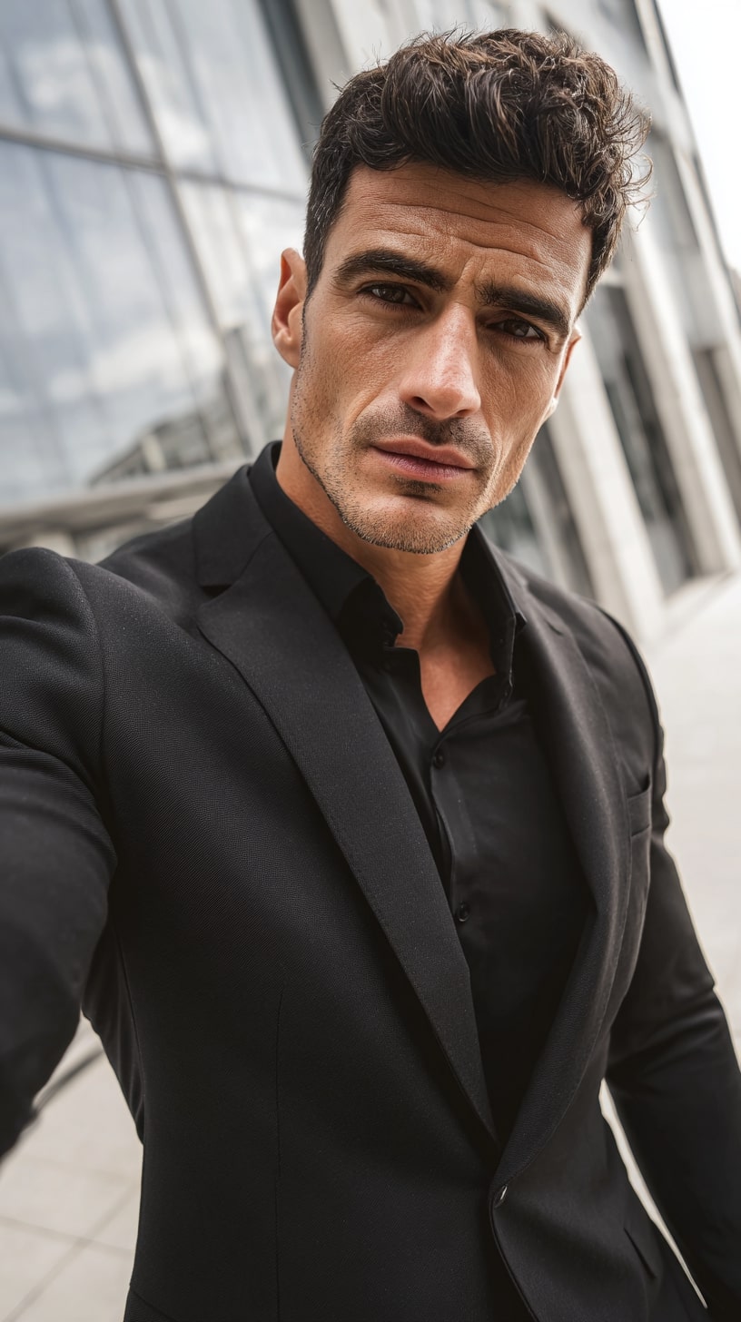 Peak Lapel Blazer + Black Dress Shirt