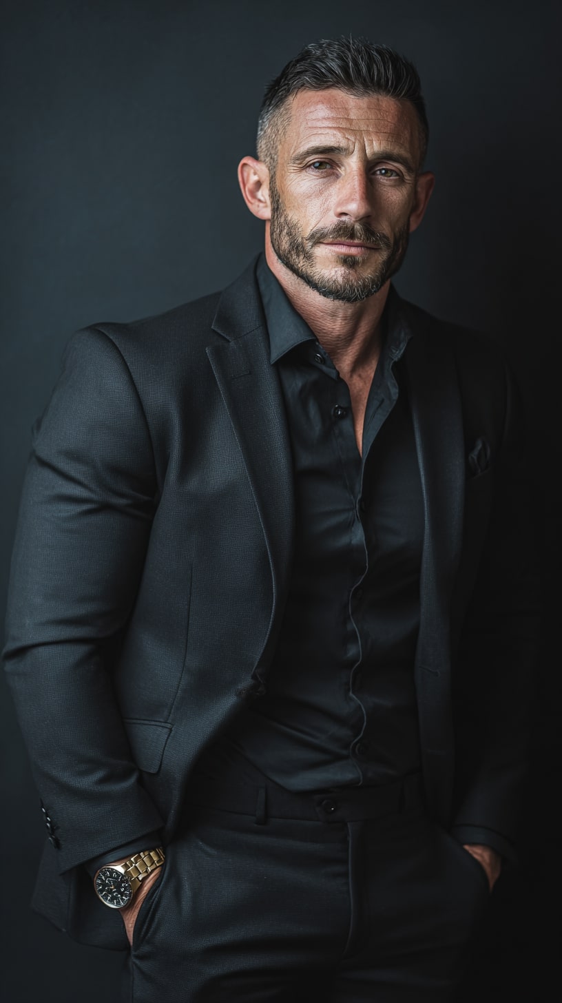 Black Suit + Gold Watch