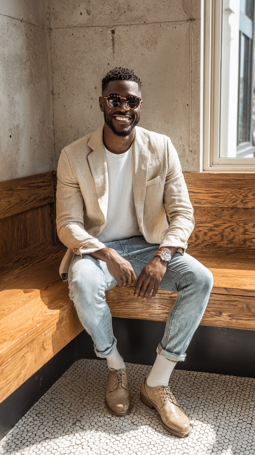 White T-Shirt + Linen Blazer