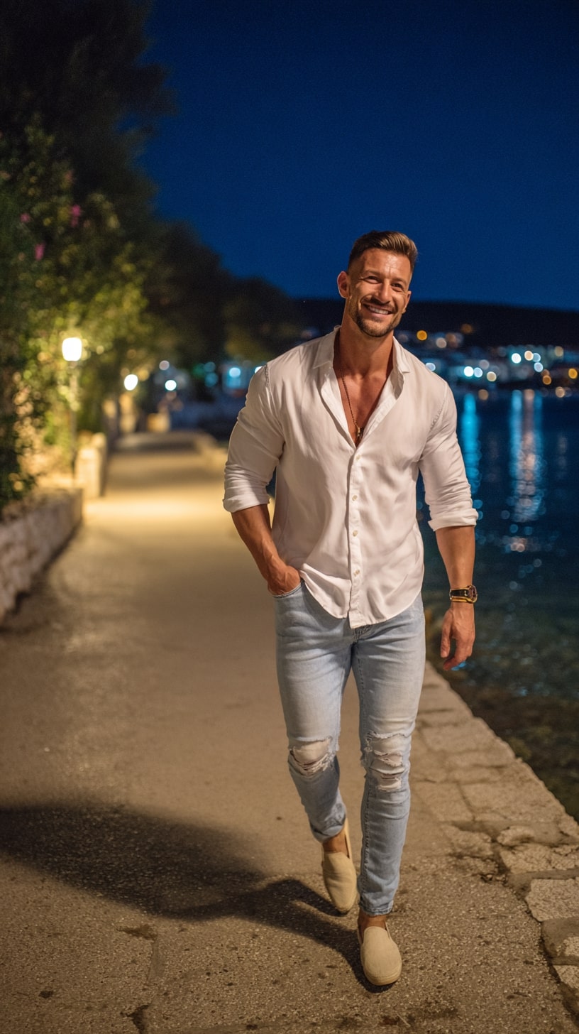 White Shirt + Distressed Jeans