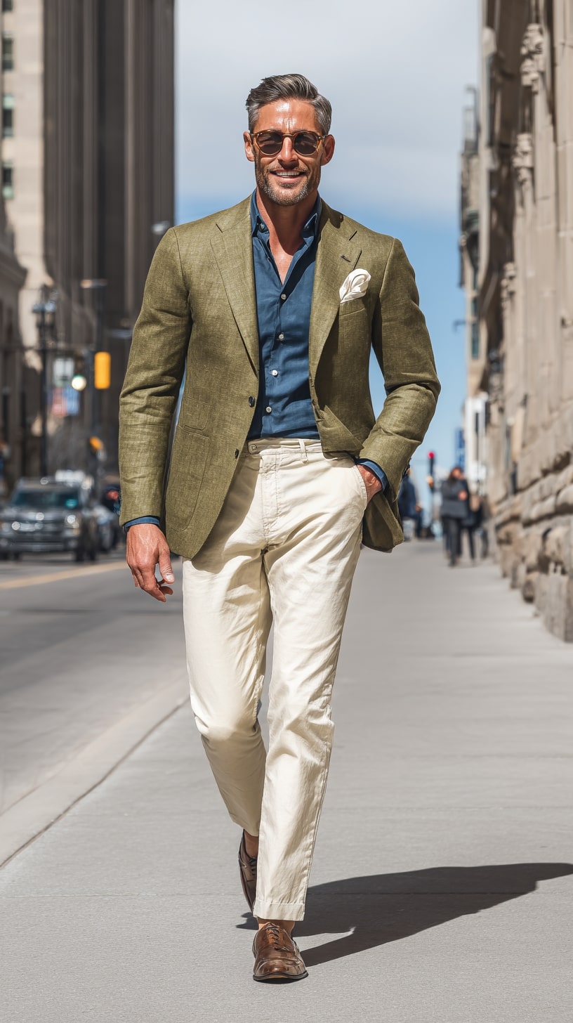 Linen Blazer + Cream Trousers
