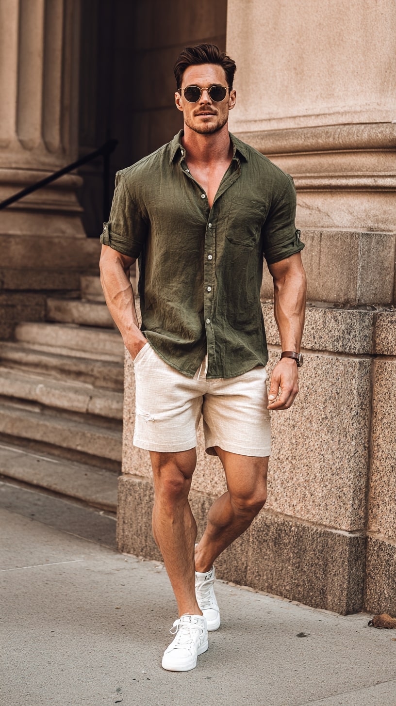 Linen Shirt + Neutral Shorts