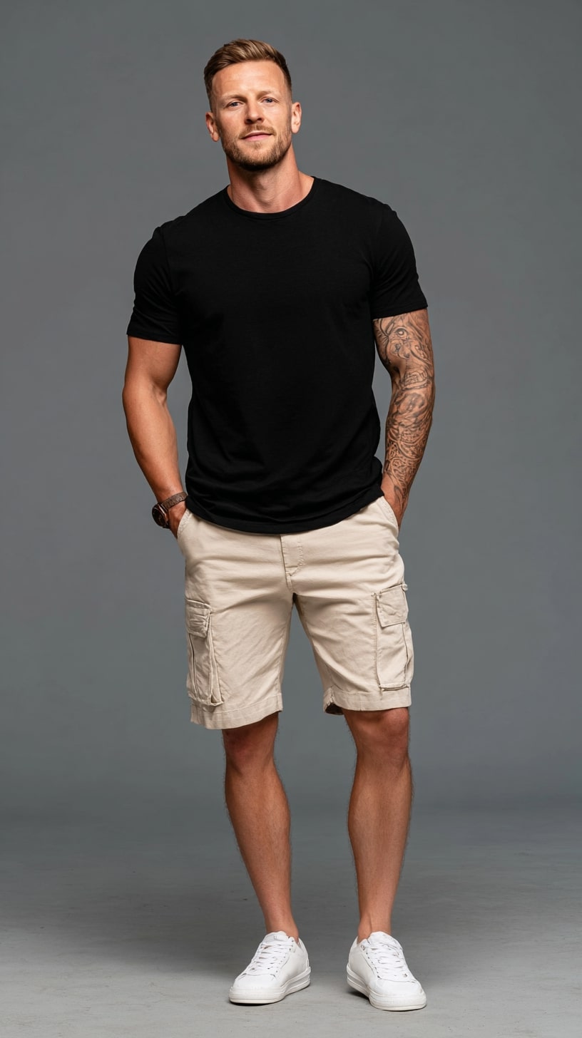 Black Tee + Cargo Shorts